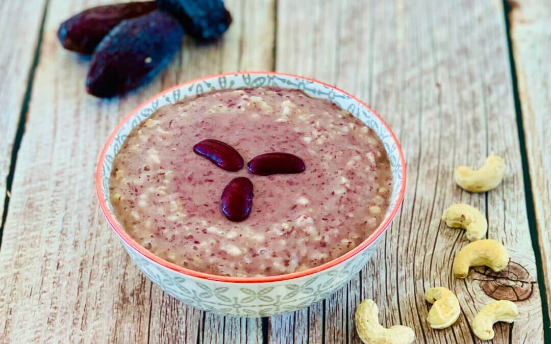 Hafer Porridge mit Kidneybohnen Cashew Hummus