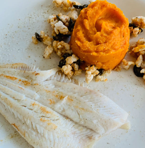 Low Carb Kürbis Safran Püree mit Scholle