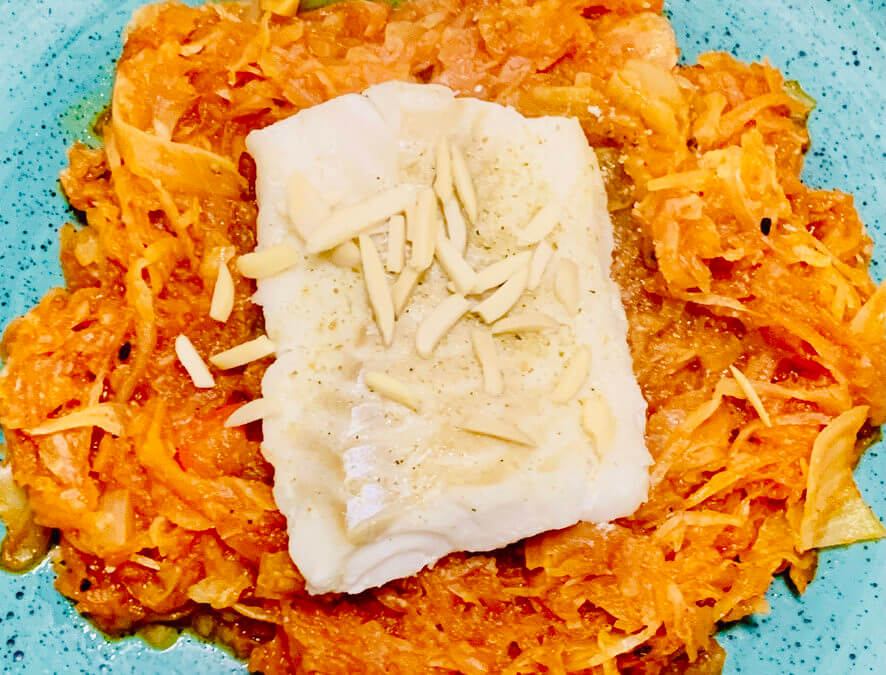 Dorsch auf Paprika Tomaten Sauerkraut