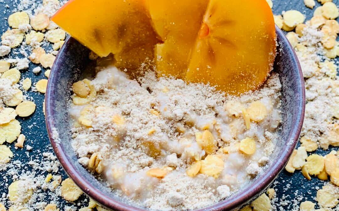 Hafer Soja Protein Porridge mit Erdmandeln