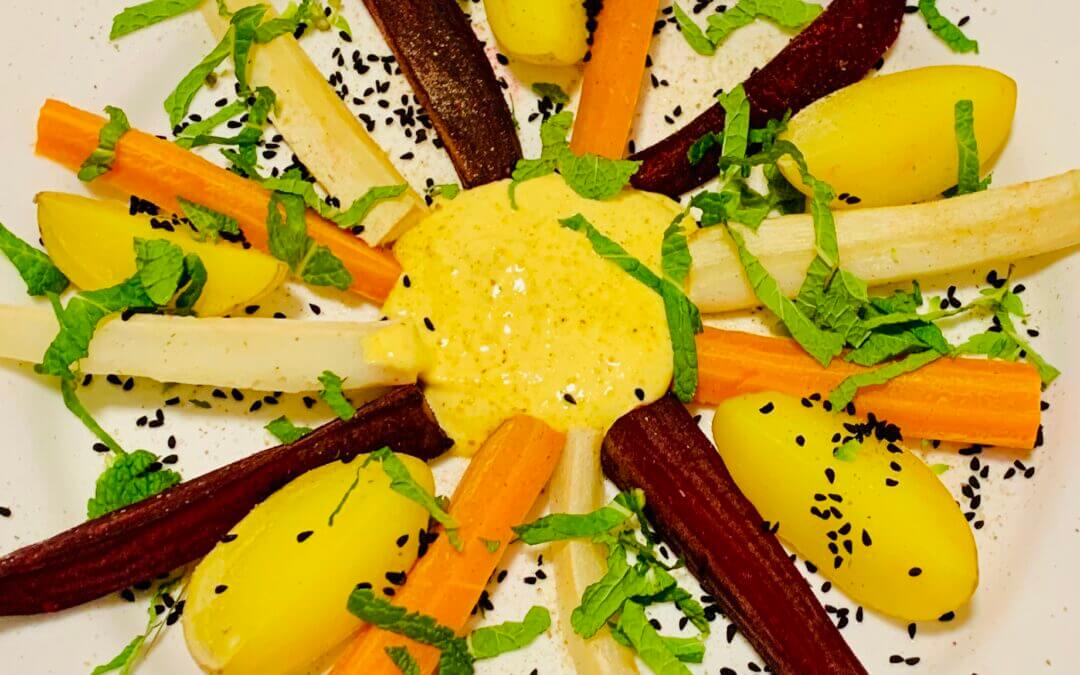 Ofenwurzelgemüse mit Mangosauce