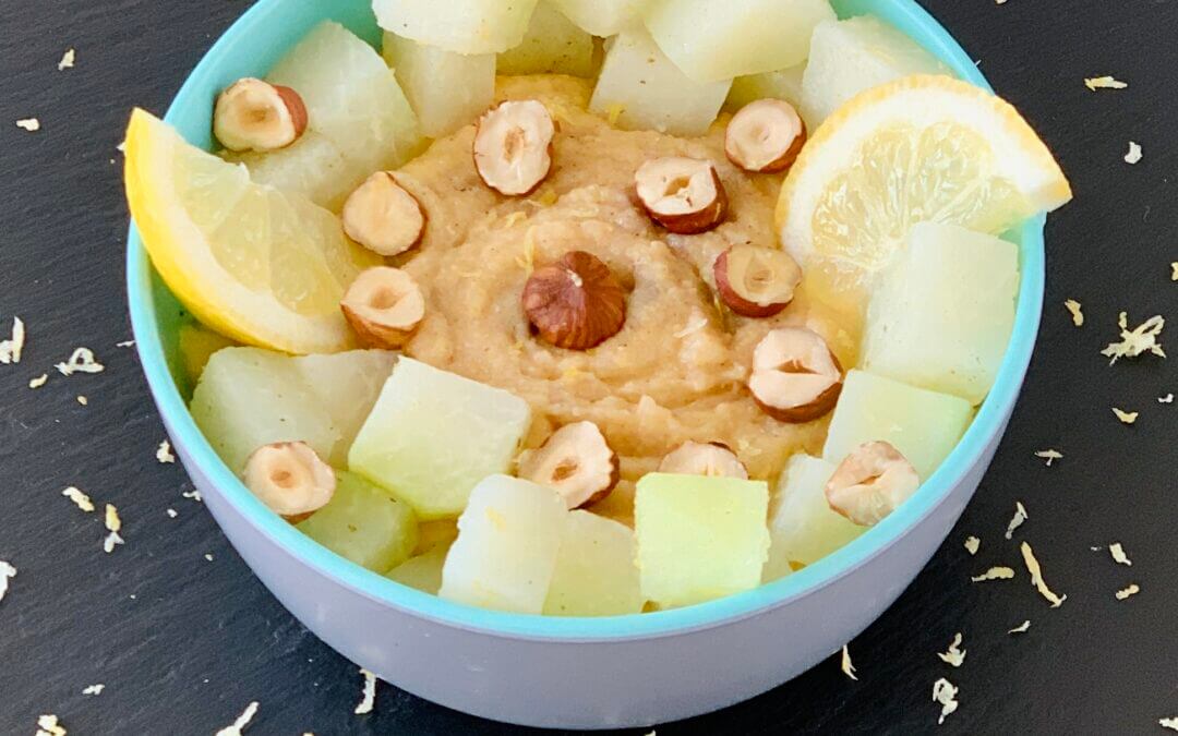 Haselnuss Mais Bowl mit Zitronen Kohlrabi
