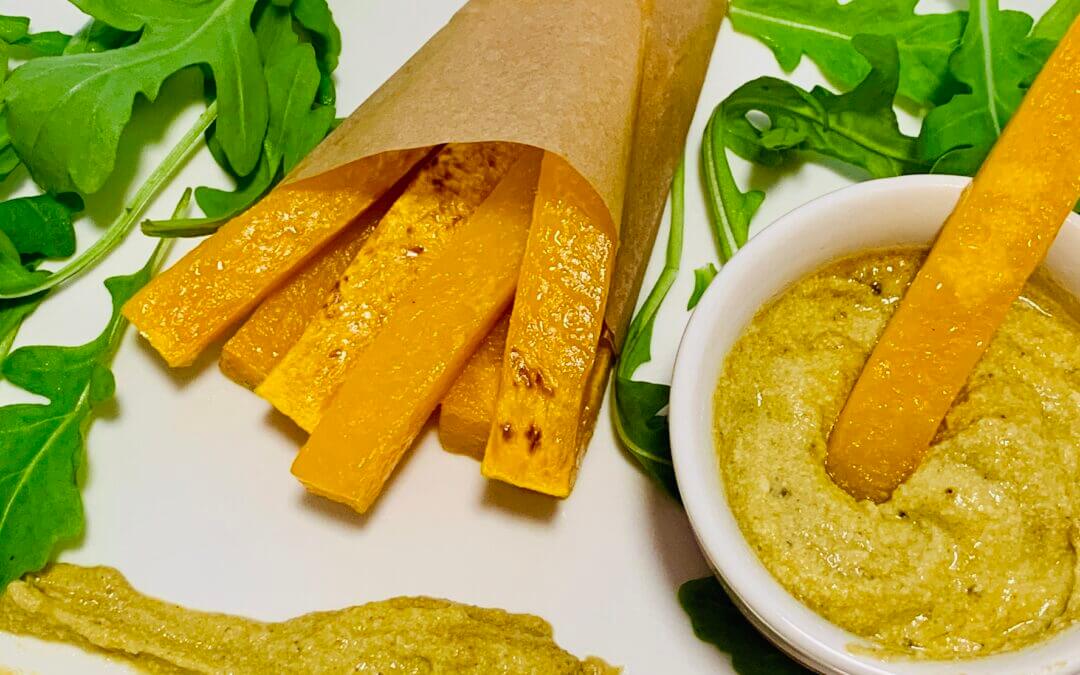 Kürbispommes mit Bananencurry Dip