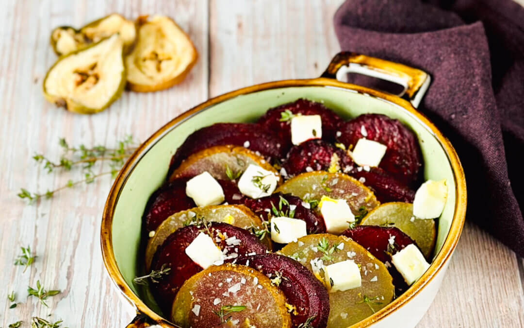 Rote Beete Birnen und Feta auf dem Ofen